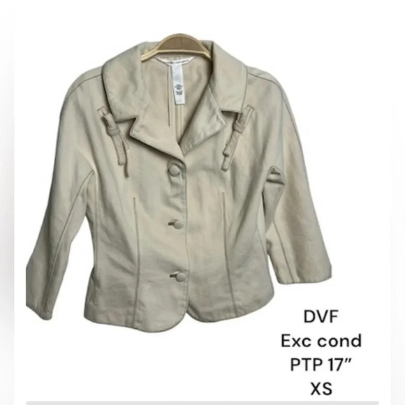 DVF Jean jacket,blazer,fitted,cropped,tie ribbon,cream color,cotton,stylish EC - Picture 2 of 13